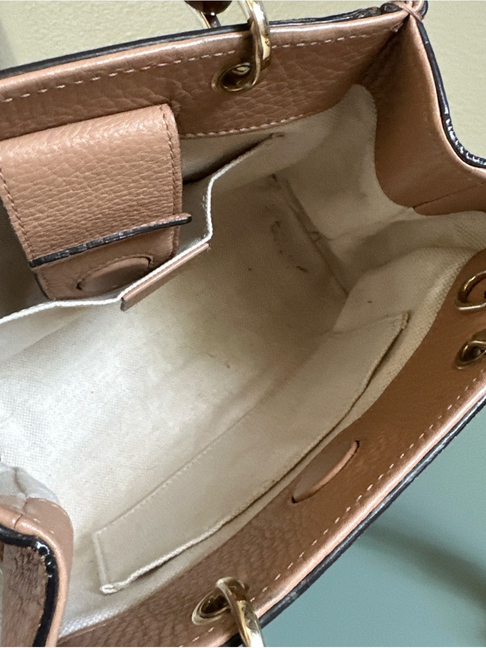 Gucci Pebbled Leather Bamboo-Handle Satchel in Dusty Rose/nude - Picture 7 of 8